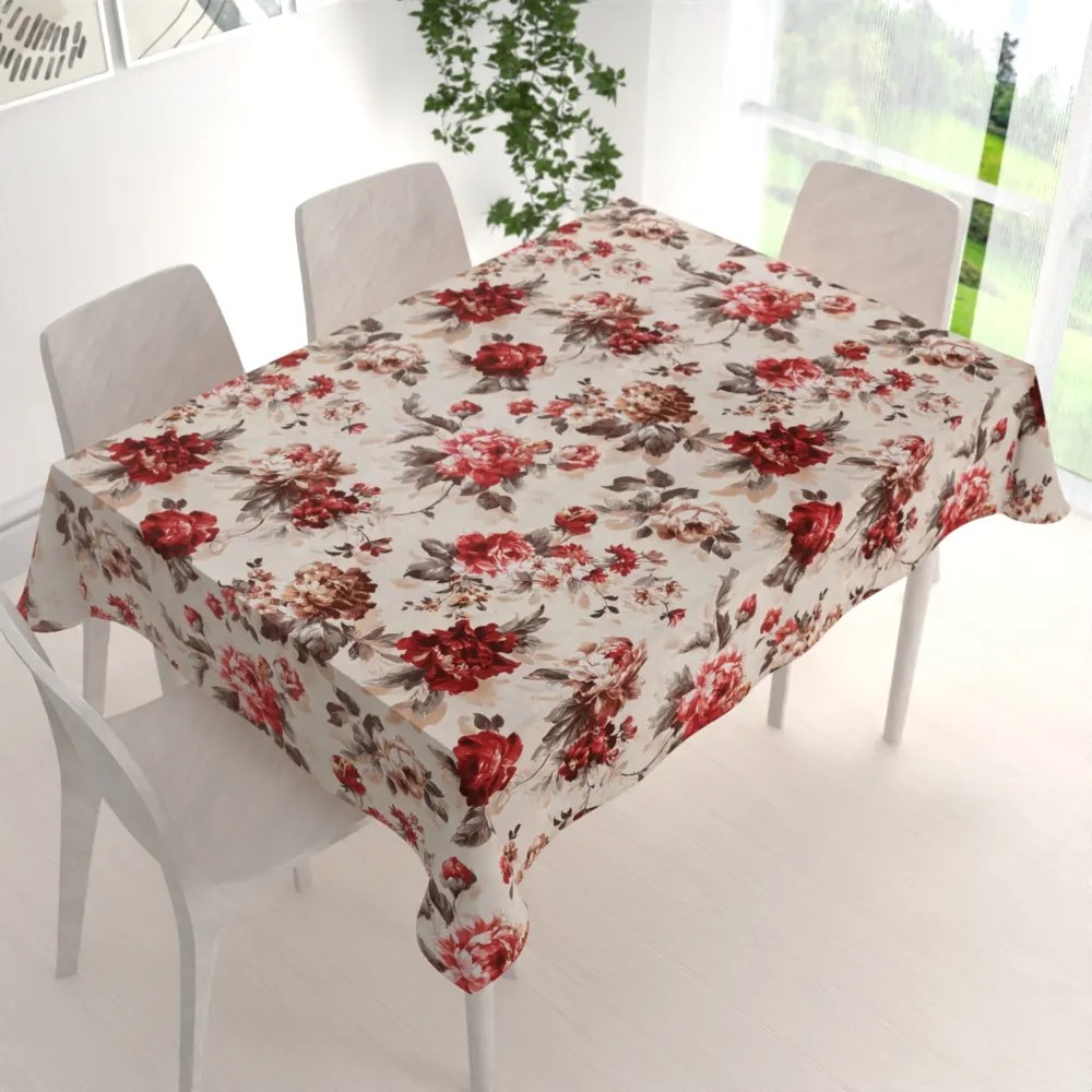 Biante Bavlnený obdĺžnikový obrus Sandra SA-399 Červené pivonky na pieskovom 80x120 cm