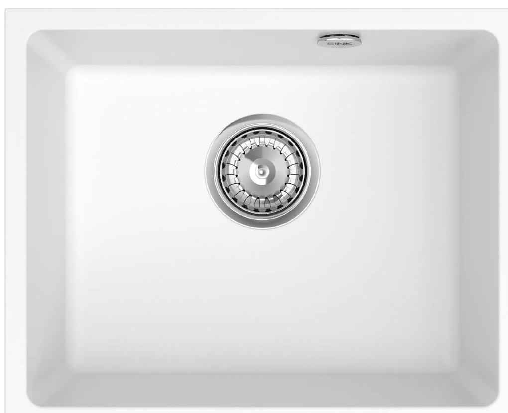 Sink Quality Crypton 55, kuchynský granitový drez 460x375x205 mm + chrómový sifón, biela, SKQ-CRY.W.1KBO.55.X