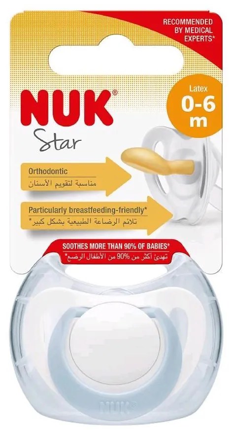 Dojčenský latexový cumlík NUK Star 0-6 m modrý