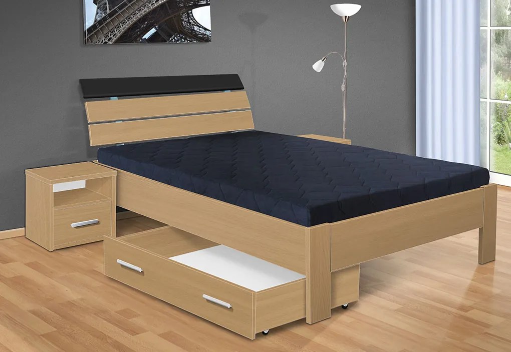 Nabytekmorava Manželská posteľ Darina 200x180 cm farba lamina: biela 113, typ úložného priestoru: úložný priestor - šuplík, typ matraca: Matraca 17 cm sendvičová