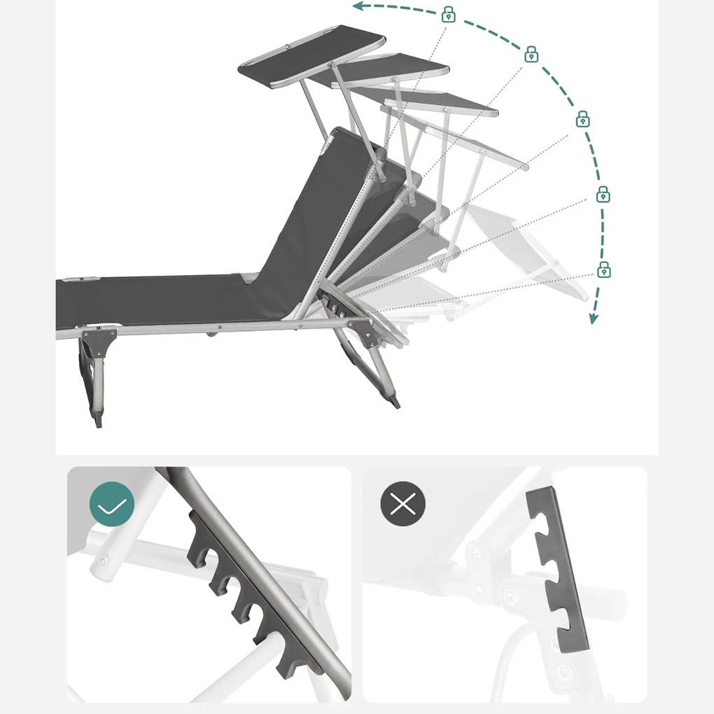 Lehátko, polohovateľné kreslo so slnečníkom, dymovo sivá farba