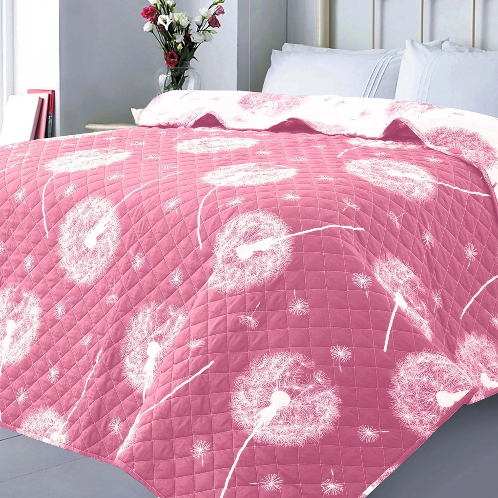 XPOSE® Prikrývka na posteľ PÚPAVY DUO - ružová/biela 220x240 cm