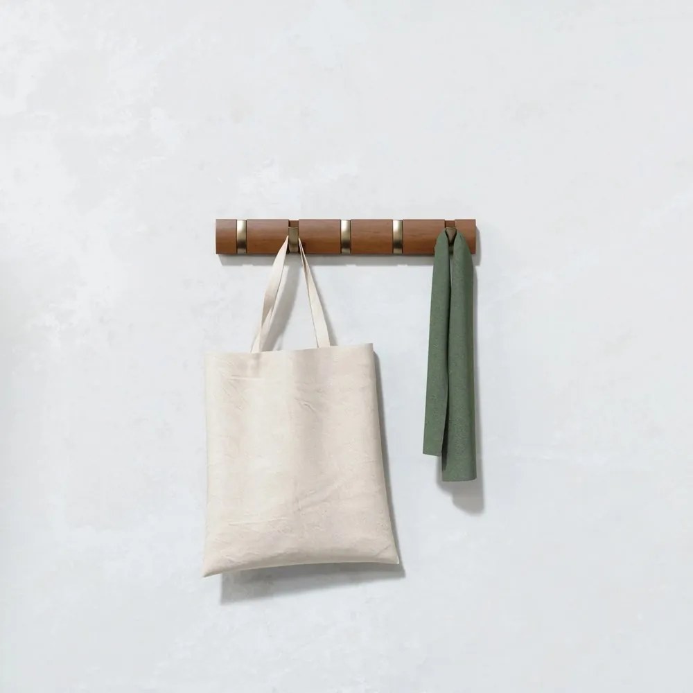 Umbra Vešiak na stenu FLIP 5 háčikov light walnut, warm gold
