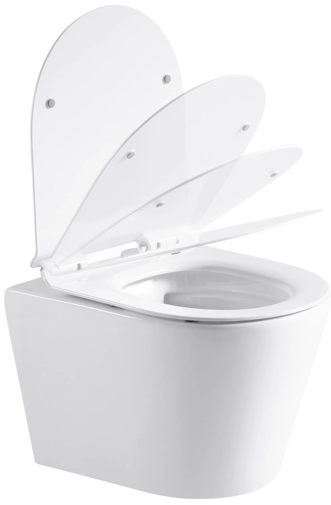 Cerano Norbi, závesná WC misa Rimless 485x365x360 mm + UF toaletné sedátko, biela lesklá, CER-CER-417380