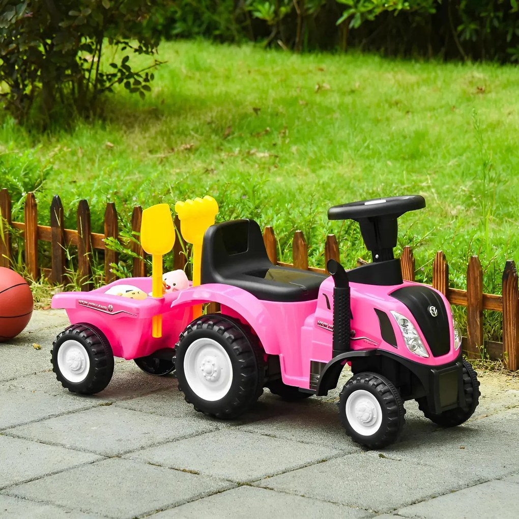Traktor s prívesom, interaktívne zvuky volantu pre deti, ružová
