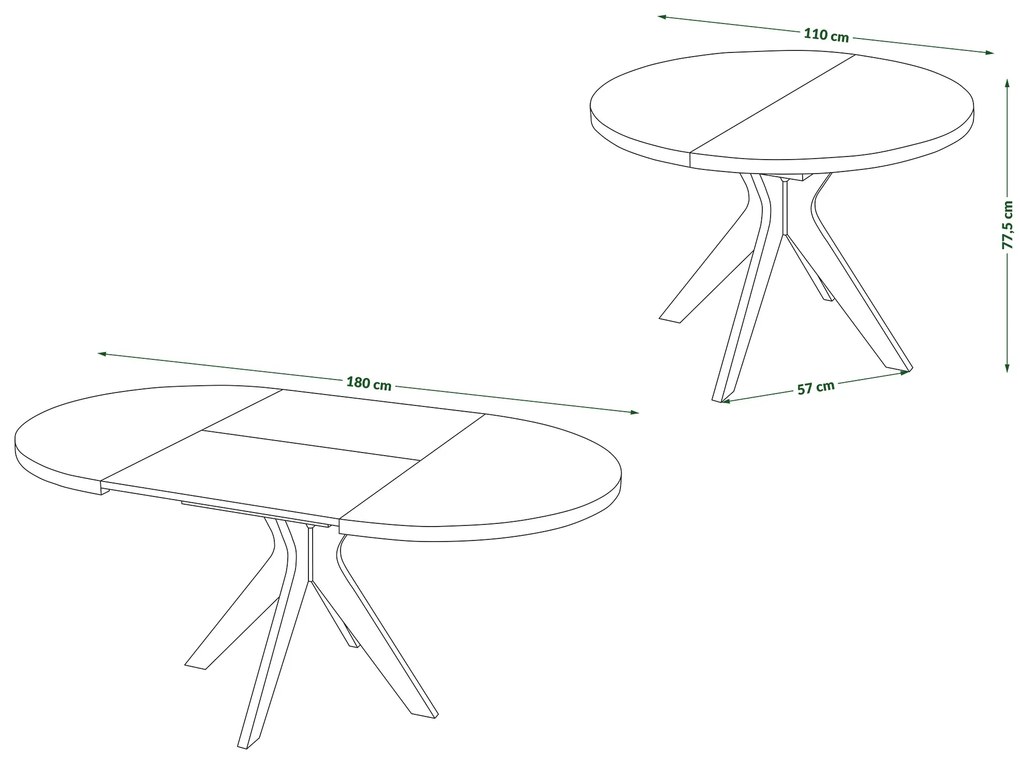 RENZO Dub Artisan/čierna noha - OKRÚHLY STÔL Ø110 ROZKLADACÍ DO 180 cm | DO KUCHYNE JEDÁLNE OBÝVAČKY RETRO