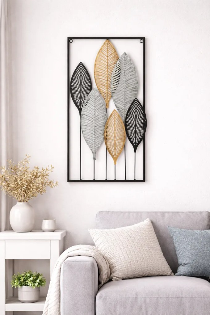 Kovová dekorácia na stenu Leafs 37x65 cm