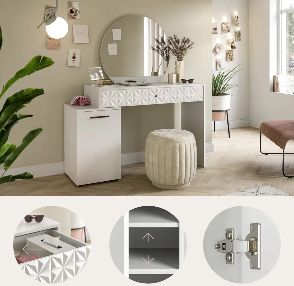 Toaletný stolík so zrkadlom Prismo, biely