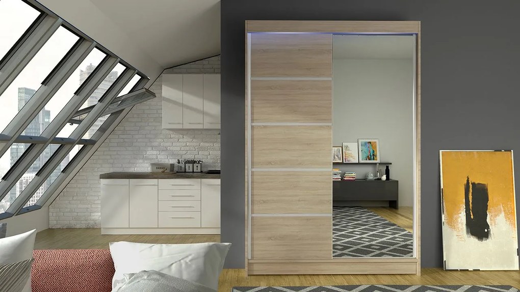Posuvná skriňa Parys III, Farby: kašmír, Osvetlenie: osvetlenie LED RGB - farebné