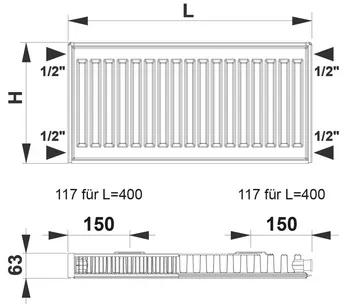 Malý radiátor Rotheigner 11 400 x 500 mm 4 bočné prípojky