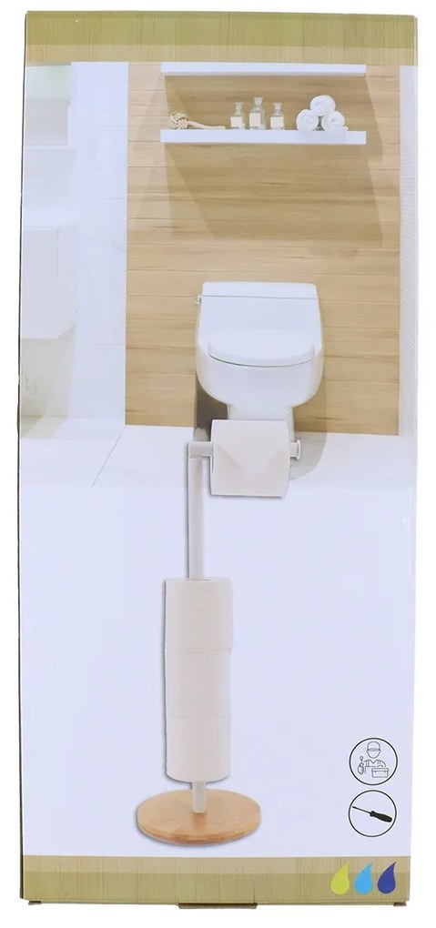 Stojan na toaletný papier White Bamboo, biela/s drevenými prvkami, o