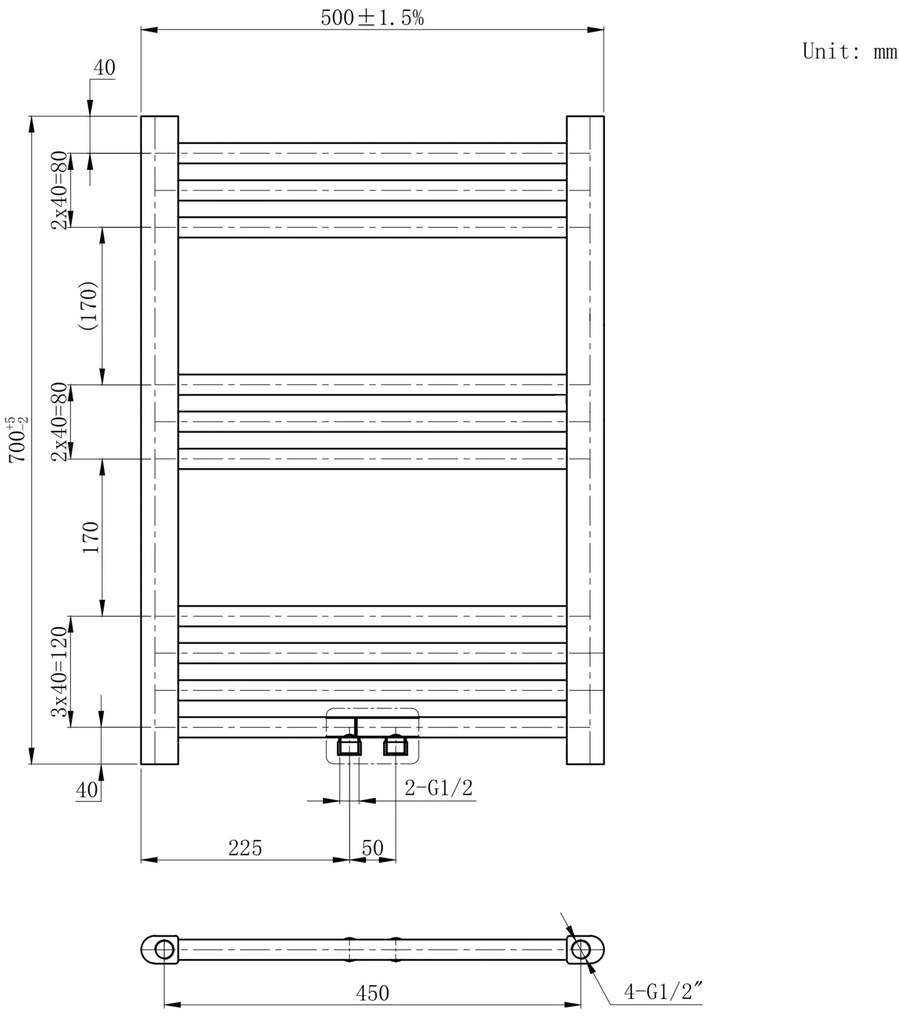 Gamma Simple, vykurovacie teleso 500x700 mm, 275 W, zlatá matná, GMA-SIMP-7050-BGD
