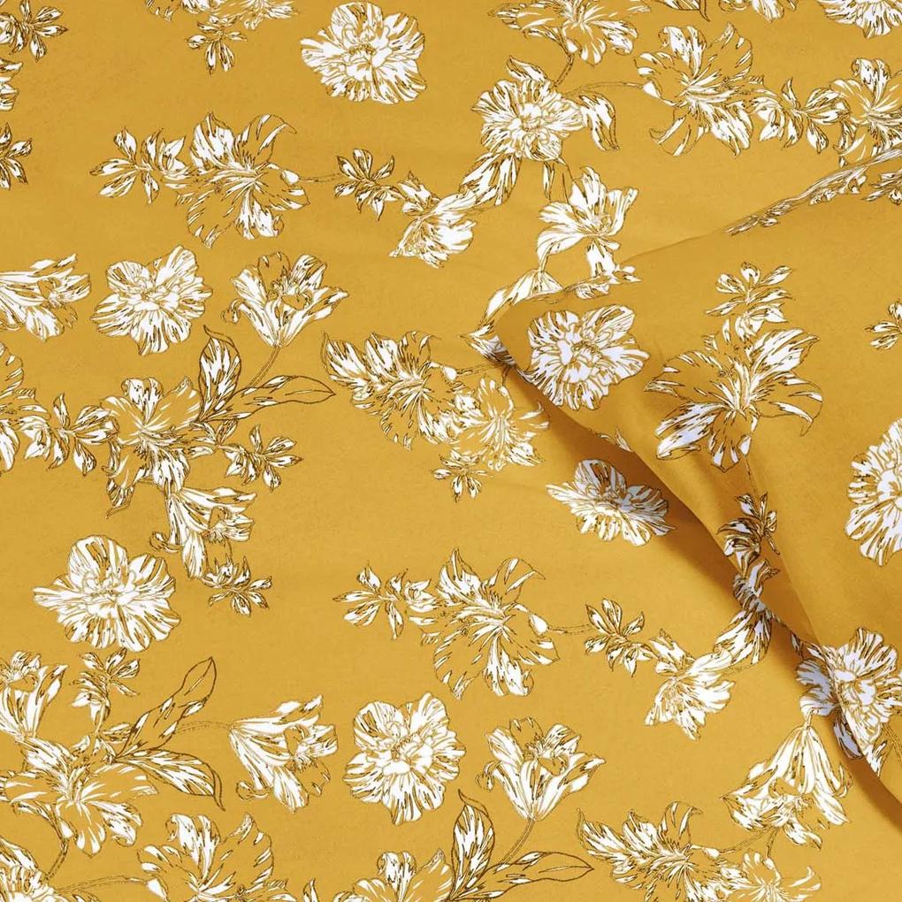 Goldea luxusné obliečky z bavlneného saténu - ľalie na horčicovom 140 x 200 a 70 x 90 cm