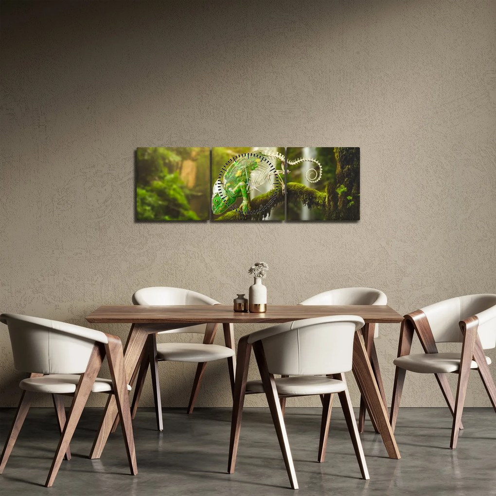 Obraz jašteričky (s hodinami) (90x30 cm)