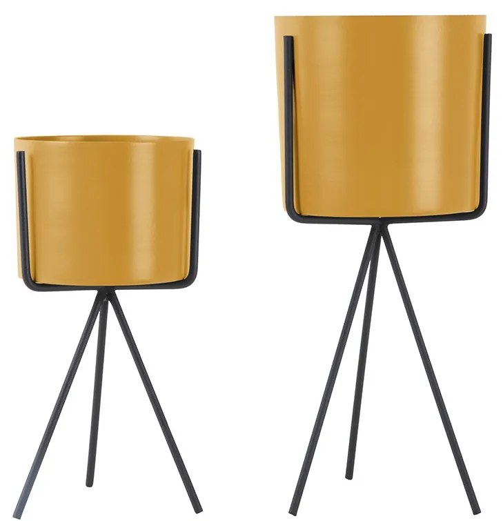Sada 2 ks Kvetináč Pedestal Iron okrová ∅ 12,5 cm × 28,5 cm, ∅ 11 cm × 20,5 cm,