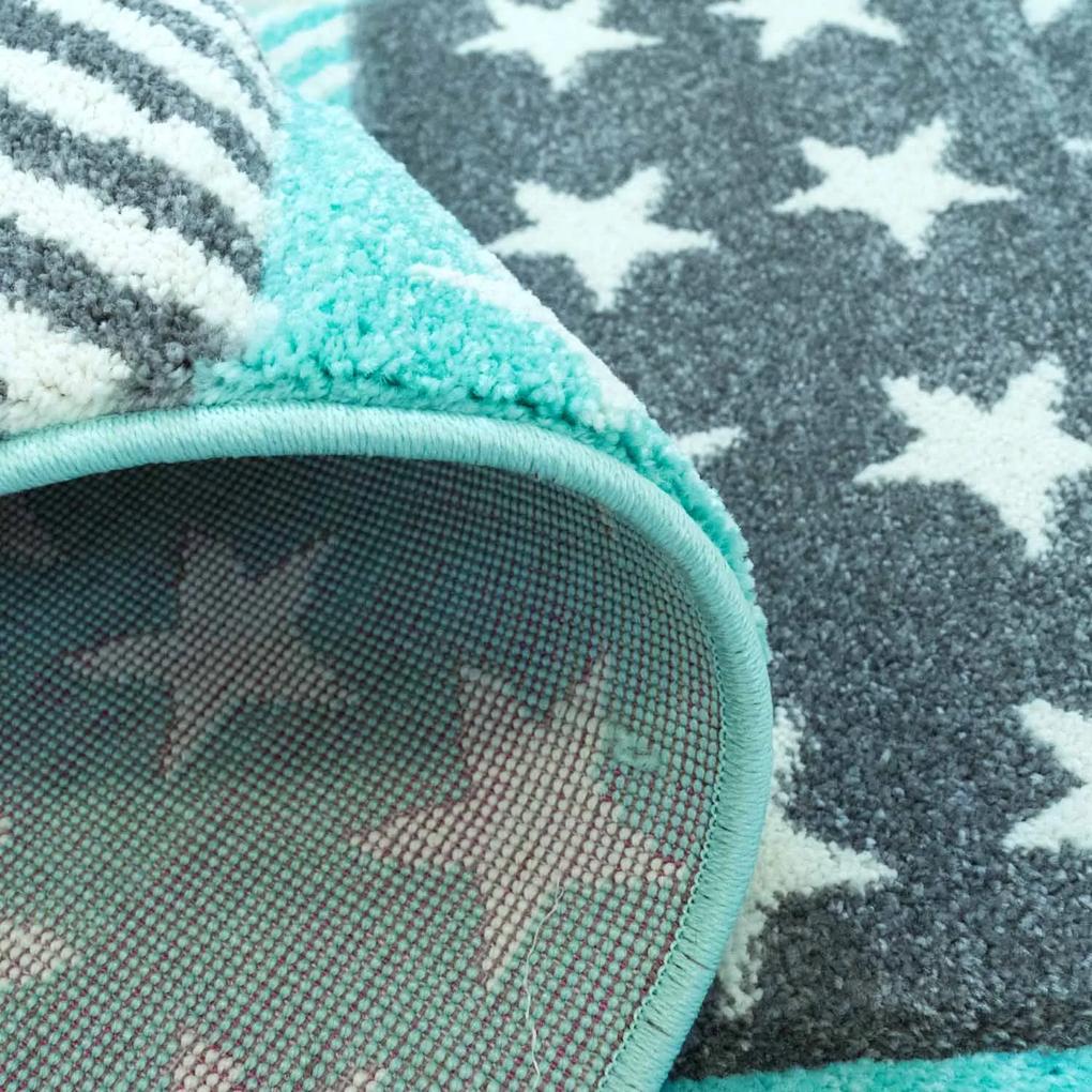 Dekorstudio Okrúhly detský koberec BEAUTY Mentolovo sivé hviezdy Priemer koberca: 160cm