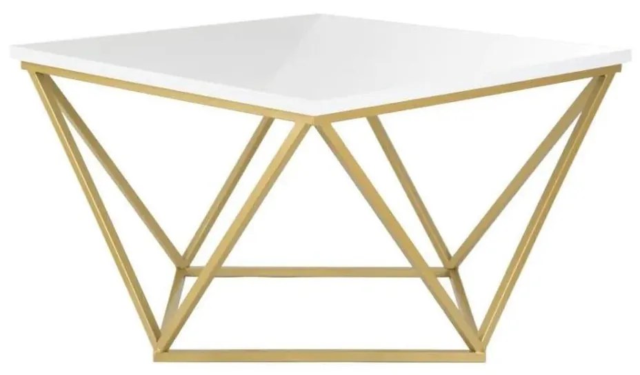 Konferenčný stolík CURVED 62x62 cm mosadz/biela