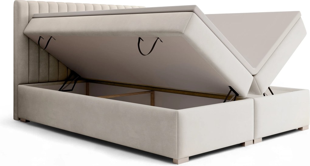 Boxspring posteľ Solani 160x200 s úložným priestorom - svetlobéžový zamat Castel 03