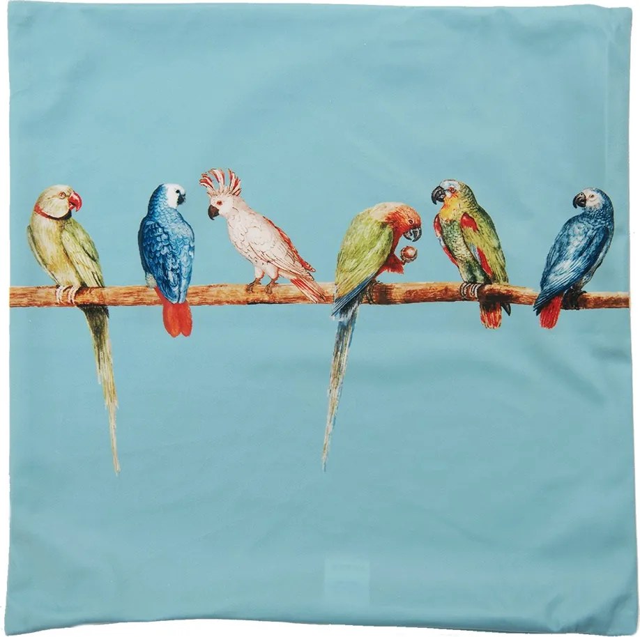 Tyrkysová obliečka na vankúš s papagájmi na tyči - 45*45 cm