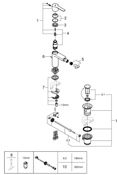 GROHE 33848001 - Bide pipa LINEARE DN 15, sijajni krom