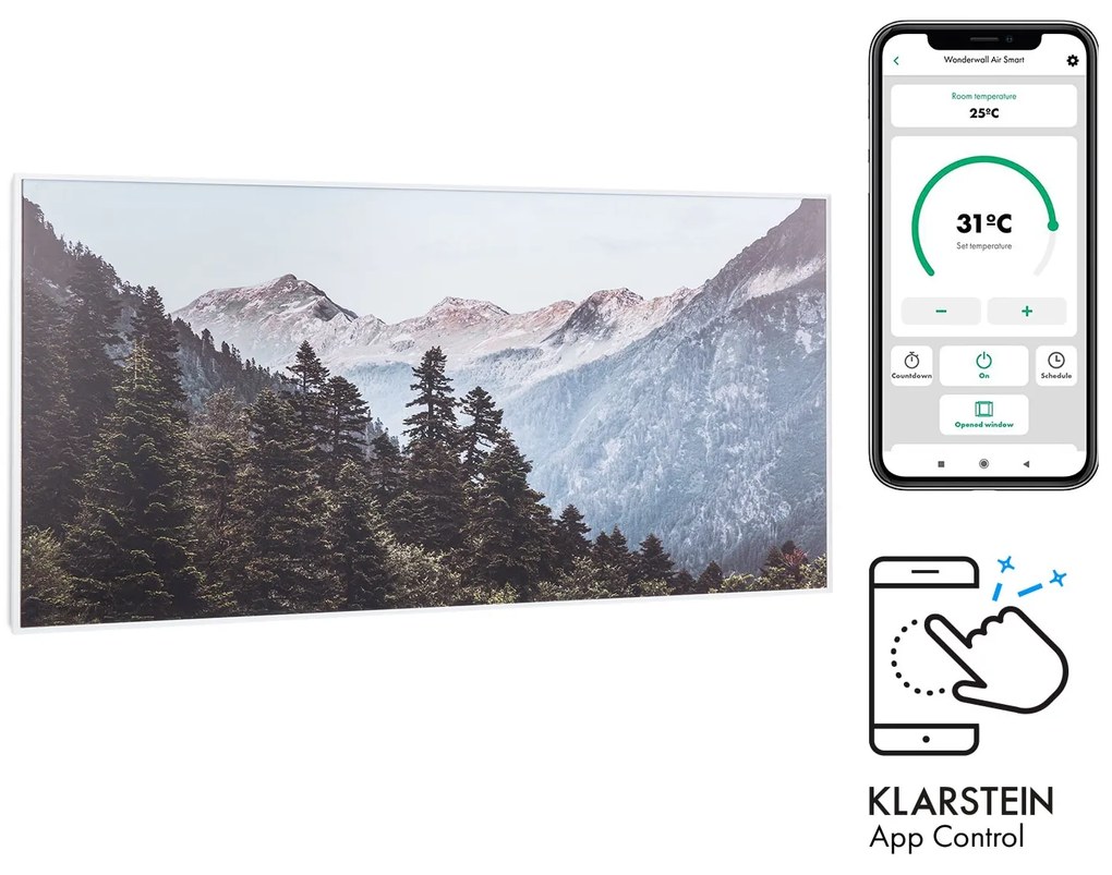 Klarstein Wonderwall Air Art Smart, infračervený ohrievač, 120 x 60 cm, 700 W, aplikácia, hora