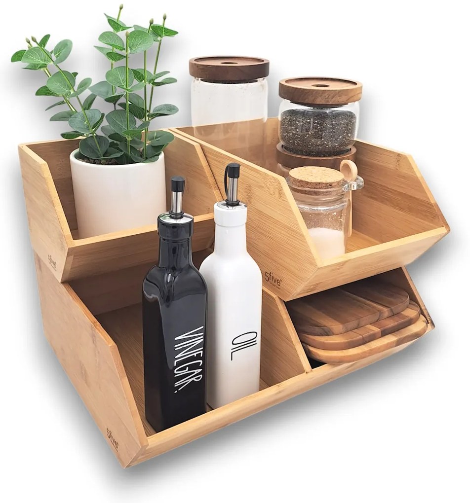 JJA Sada 3 bambusových organizérov CAJA do kuchyne, Double+single+mini