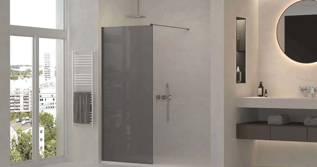 Erga Paris, sprchová zástena Walk-In 70x200 cm, 8mm šedé sklo, čierny profil, ERG-V02-PARIS-070x200-GR-BK