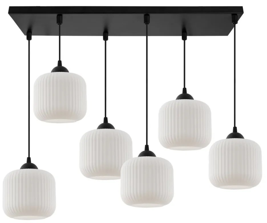 Závesné svietidlo Riffle, 6x biele sklenené tienidlo, b