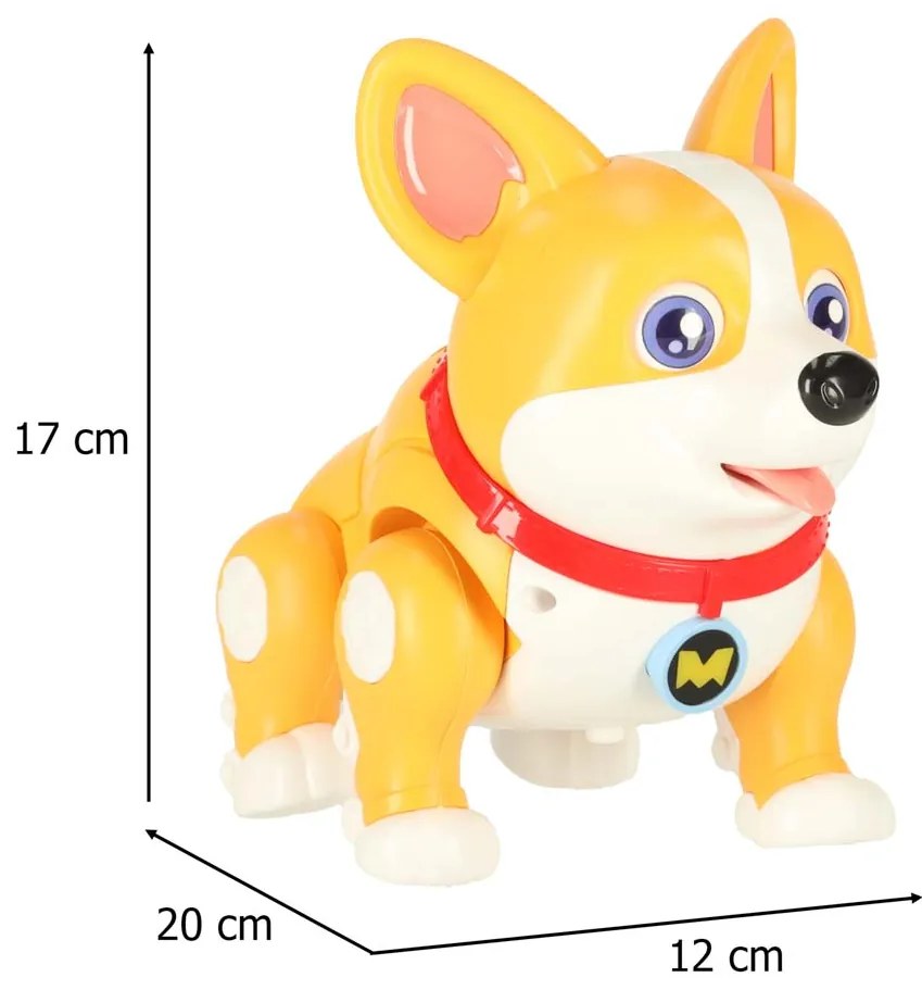 KIK Interaktívna hračka pes Corgi s hudbou a svetielkami