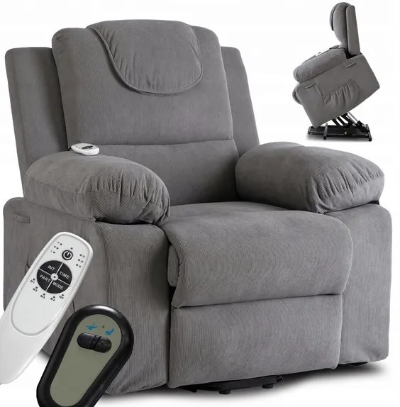 Masážne kreslo s funkciou vstávania MARCOS sivé