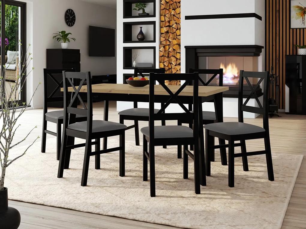 Stôl so 6 stoličkami - AL43, Morenie: dub artisan L, Poťahové látky: Soro 28, Farby nožičiek: biela