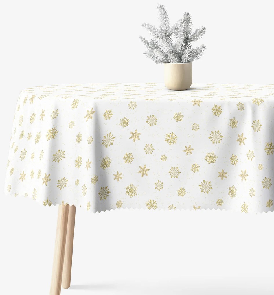 Goldea oválny teflónový obrus - zlaté snehové vločky 140 x 220 cm