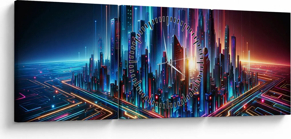 Obraz - Mesto budúcnosti (s hodinami) (90x30 cm)