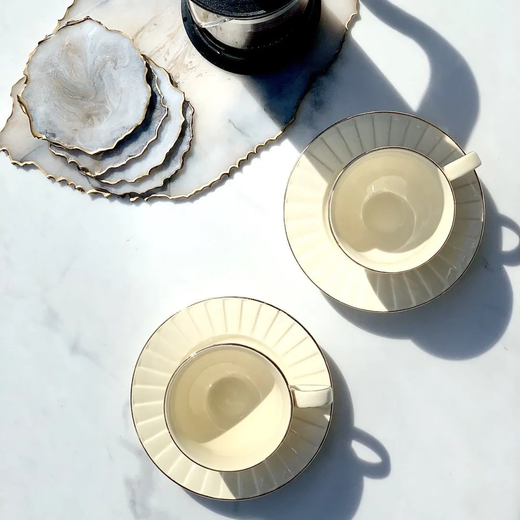Duo Porcelánová šálka na nohe s podšálkou Ecru Nina 220 ml sada 2ks