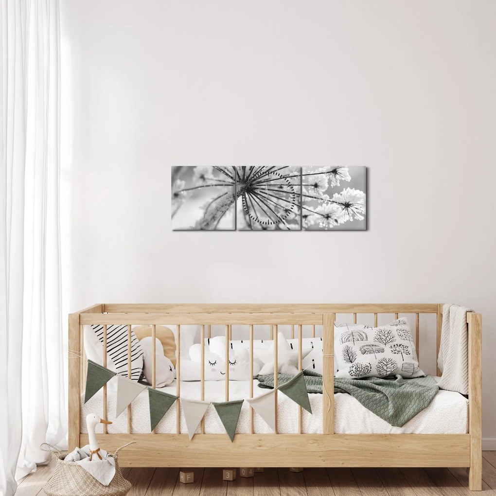Obraz - Kvetina v zime (s hodinami) (90x30 cm)