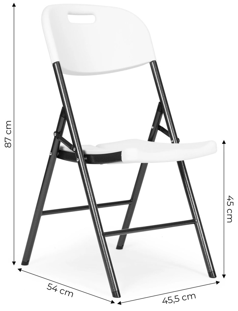 Sada 4 skladacích stoličiek, cateringová súprava, kov - HDPE, biela