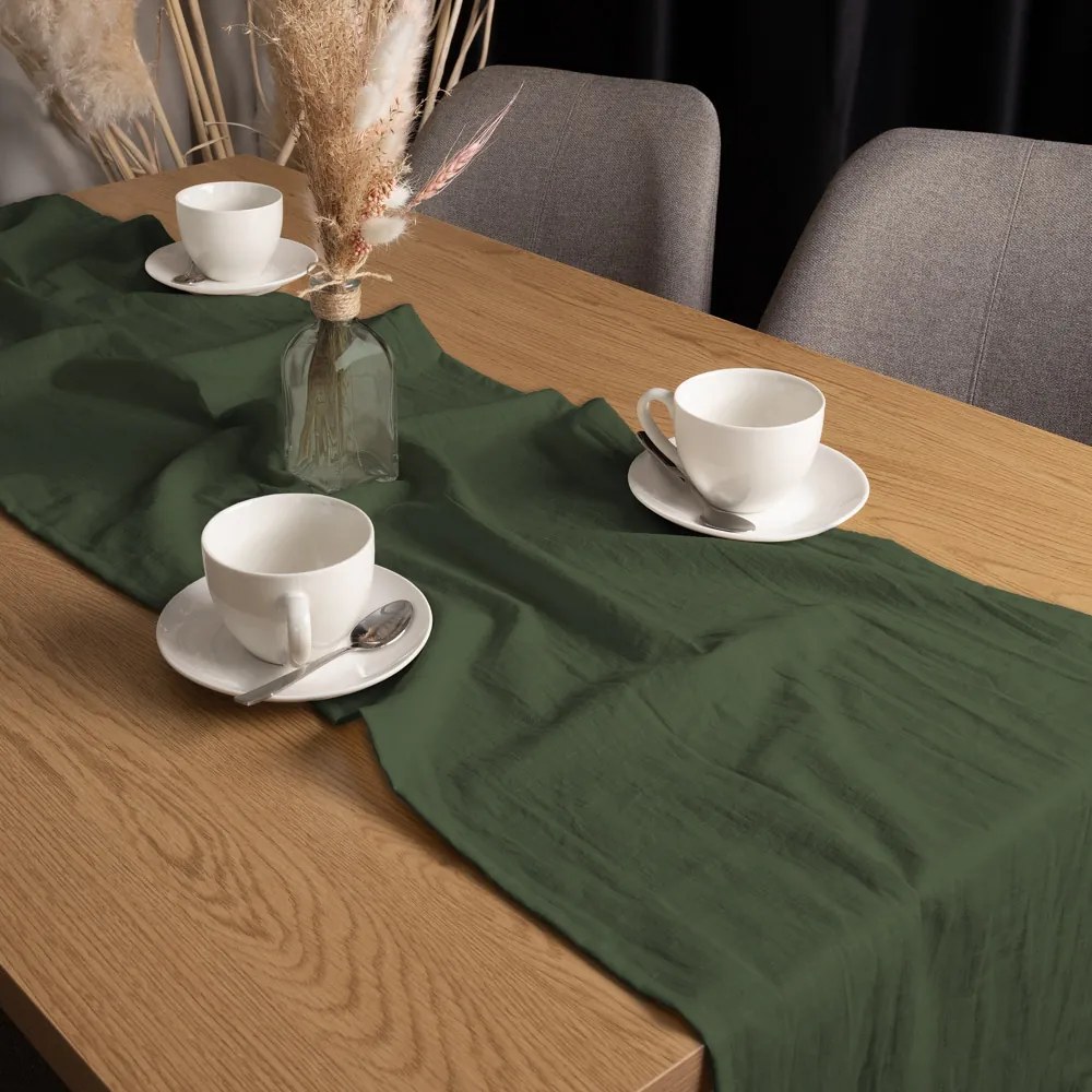 Biante Ľanový behúň na stôl LEN-020 Khaki zelený 35x140 cm