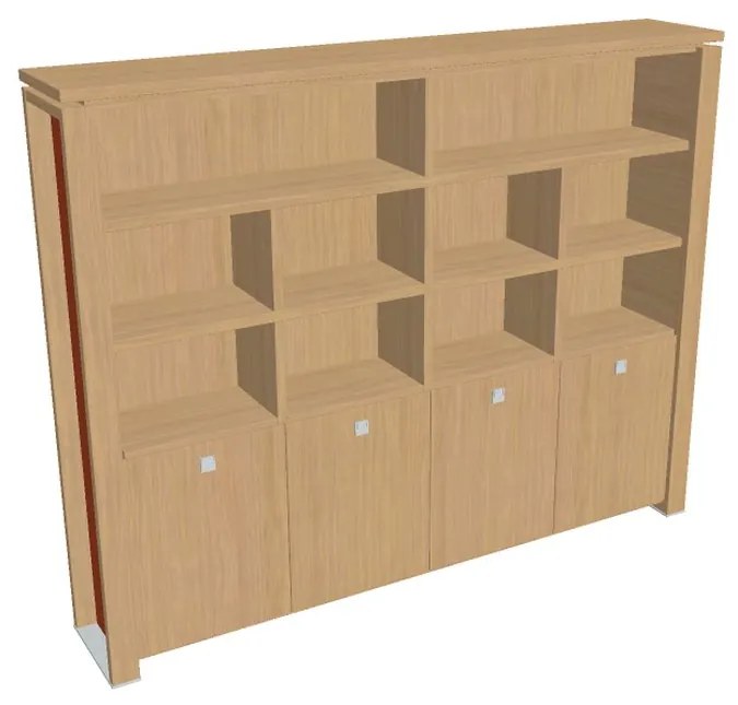 Vysoká skriňa Verno+ S 260 x 46 x 210 cm, s regálom, dub svetlý / oranžová