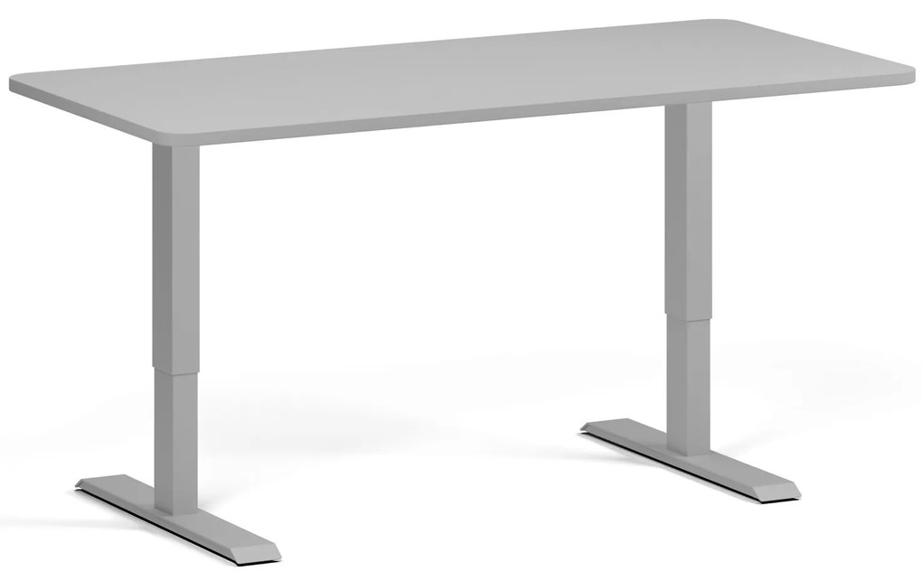 Výškovo nastaviteľný stôl, 160x80 cm, 2 motory, zaoblené rohy, sivá podnož, sivá