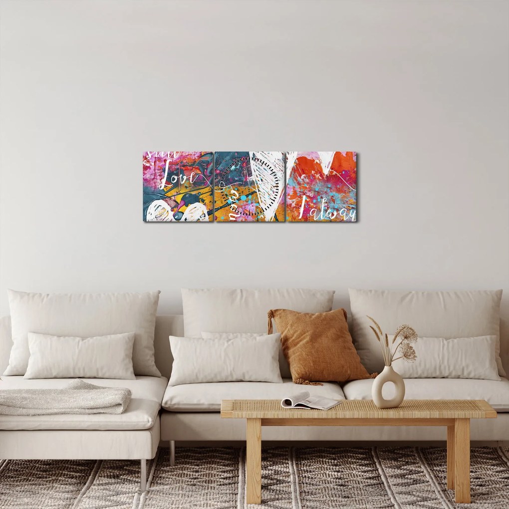 Obraz - Srdce na abstraktnom pozadí (s hodinami) (90x30 cm)