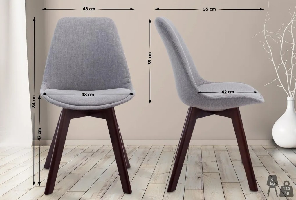 Stolička Borne V2 látka (SET 4 ks), drevené nohy orech - Sivá