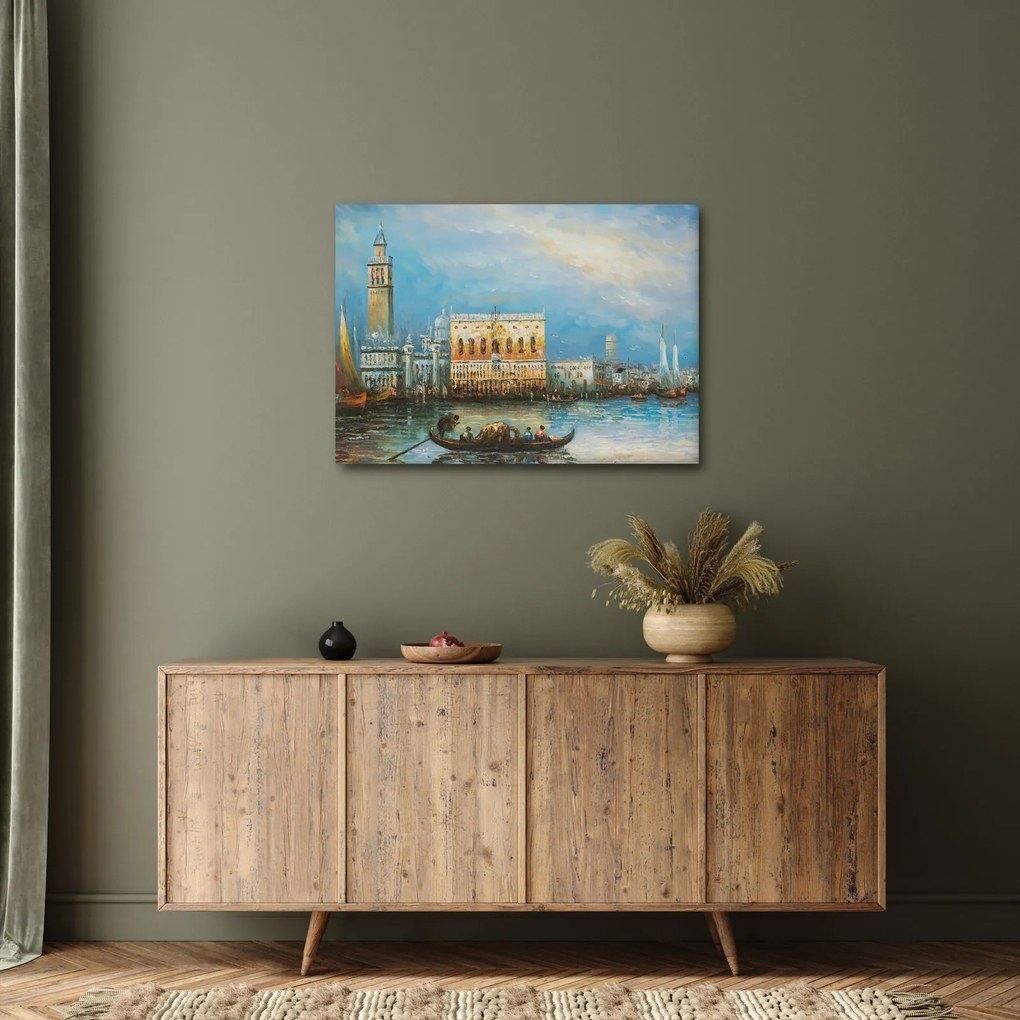 Obraz - Gondola prechádzajúca Benátkami, olejomaľba (70x50 cm)