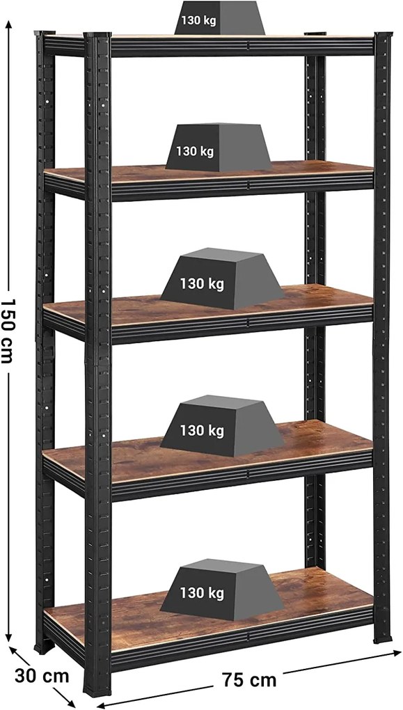 SONGMICS Odolná polica 75 x 150 x 30 cm čierna