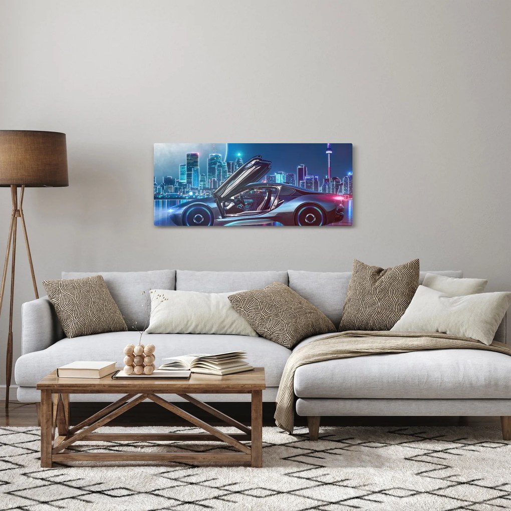Obraz závodného auta v noci (120x50 cm)