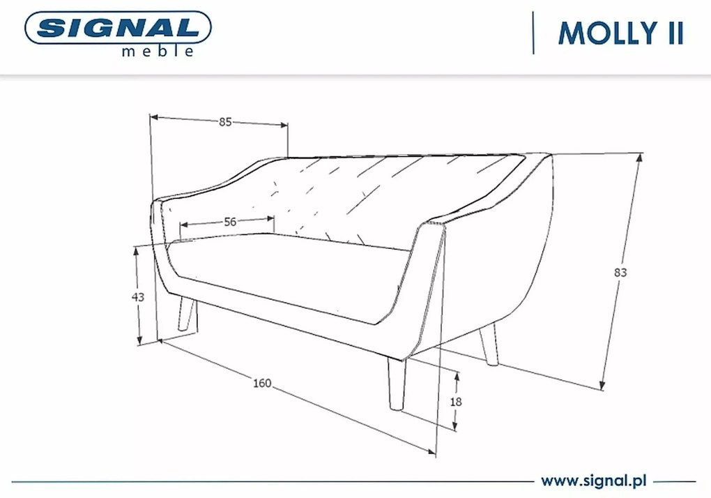 Signal MOLLY 2 VELVET pohovka OLIVOVÁ BLUVEL 77 / WENGE
