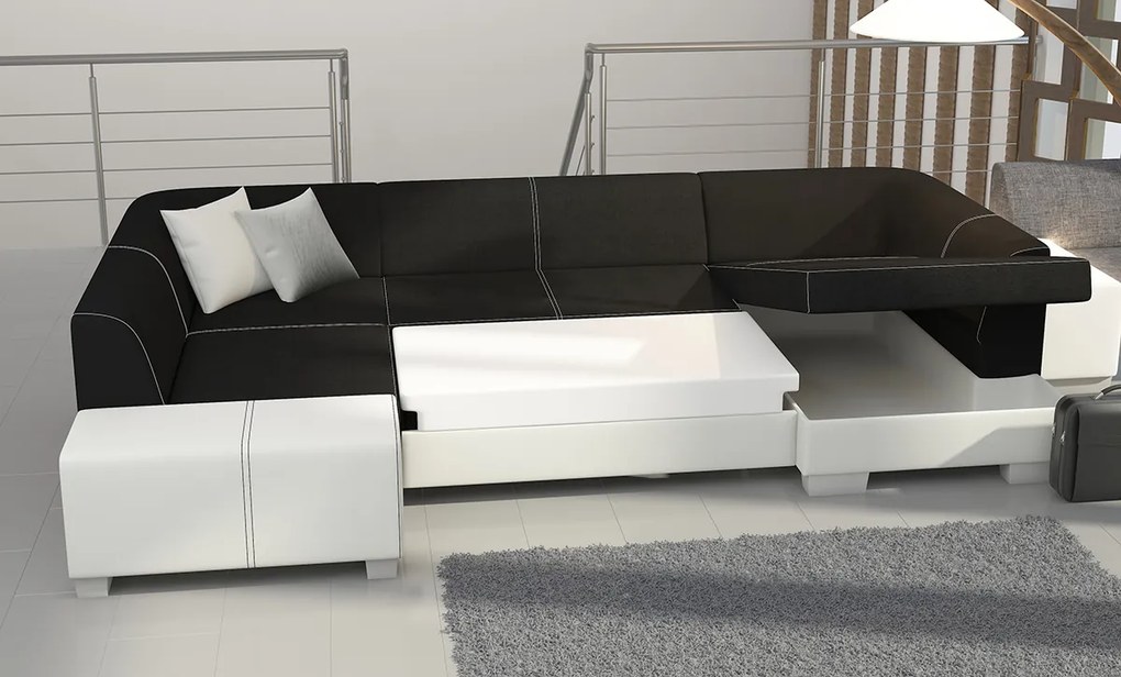 Rohová sedačka U s rozkladom a úložným priestorom Halvega L - tmavohnedá / béžová