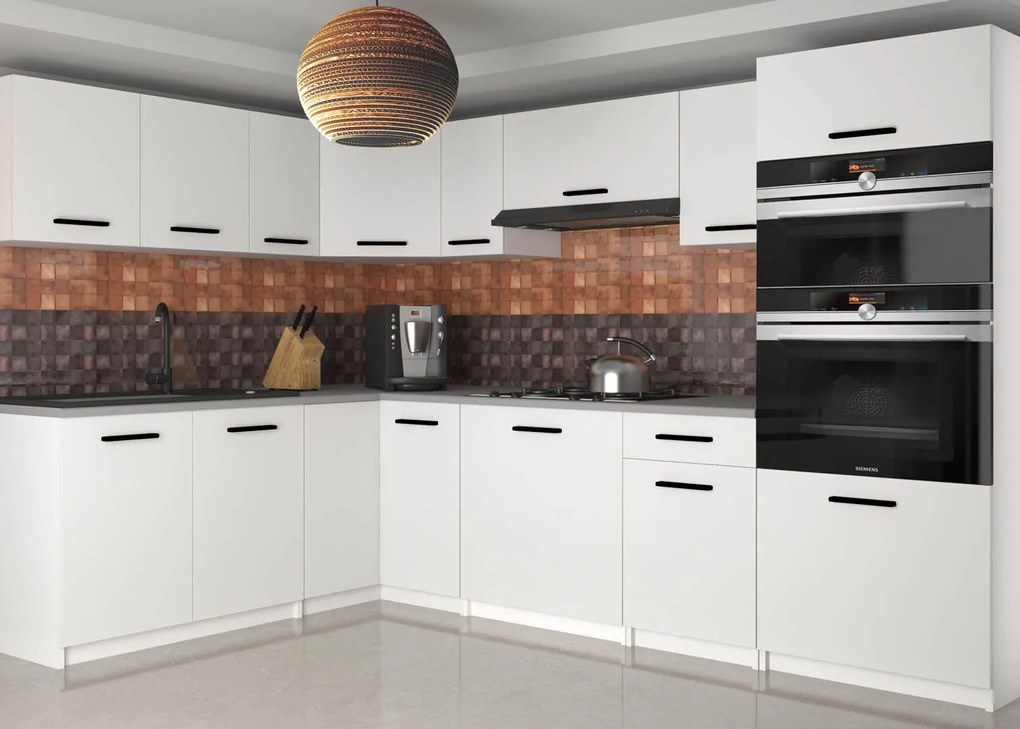 Kuchynská linka Belini 420 cm biely mat s pracovnou doskou Uniqagrande TOR UNIQAGRANDE/5/WT/WT/0/B1