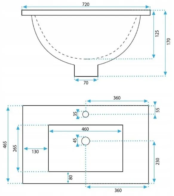 Rea Dafne 70 umývadlo, 72 x 47 cm, biela, REA-U0190