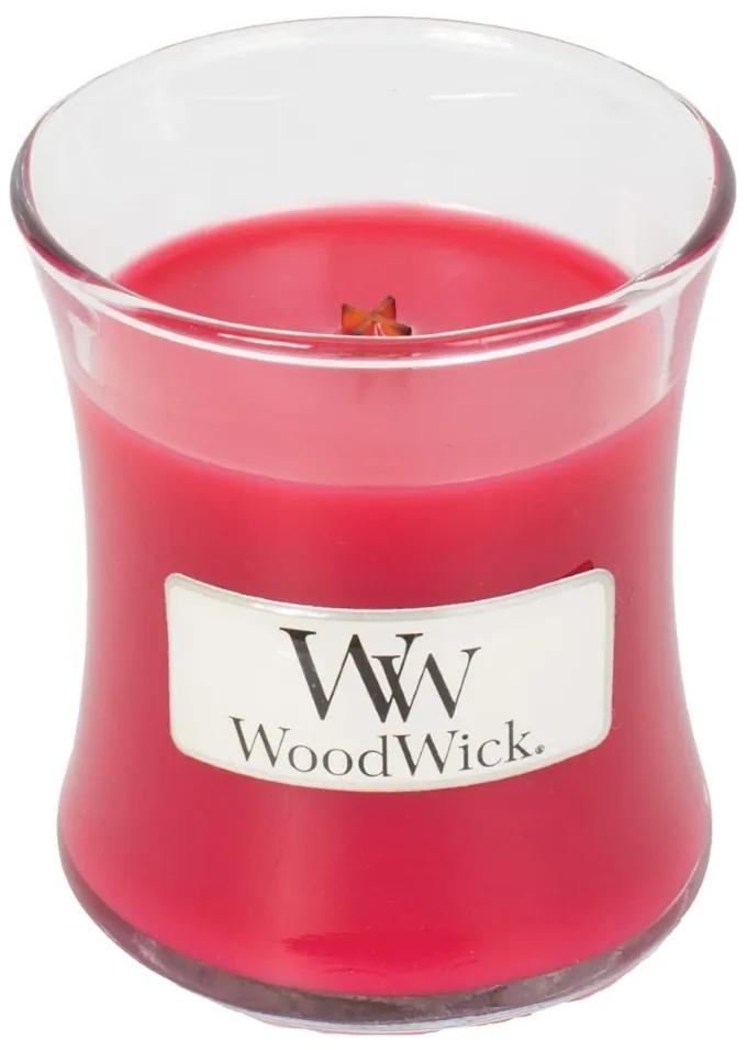 WoodWick červené vonná sviečka Radish and Rhubarb malá váza