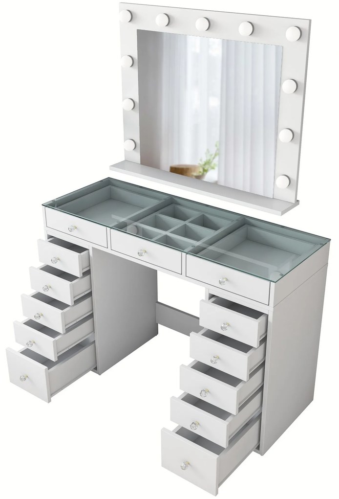 Toaletný stolík Melissa 04 s LED zrkadlom biely/číry